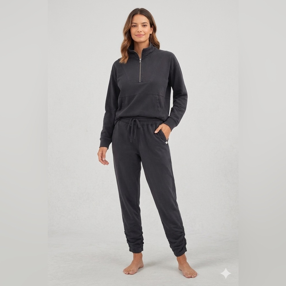 Pact The Studio Quarter Zip & Jogger Set Black Organic Cotton M